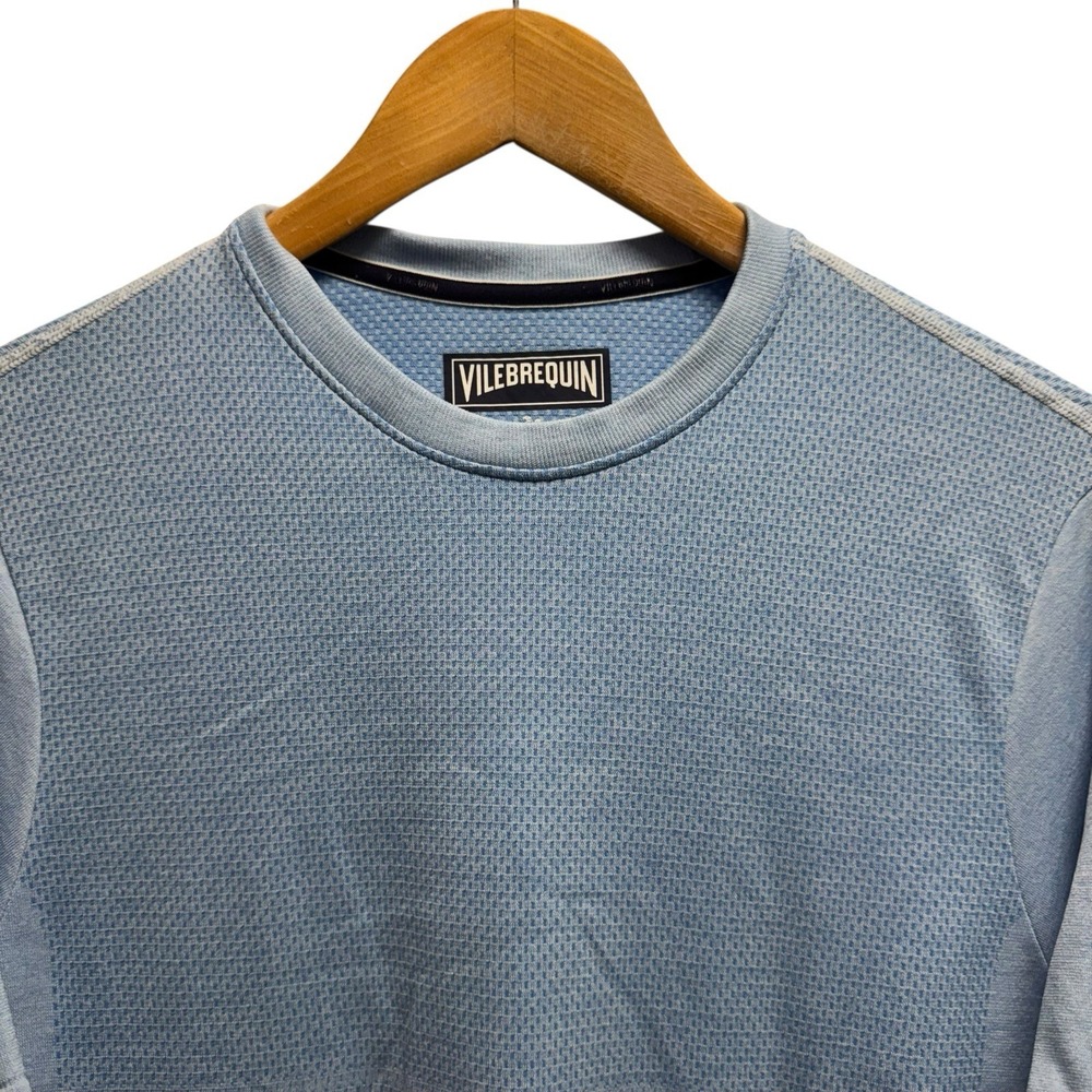 Vilebrequin Mens M Light Blue Striped Vented Performance Nylon Polyester T-Shirt